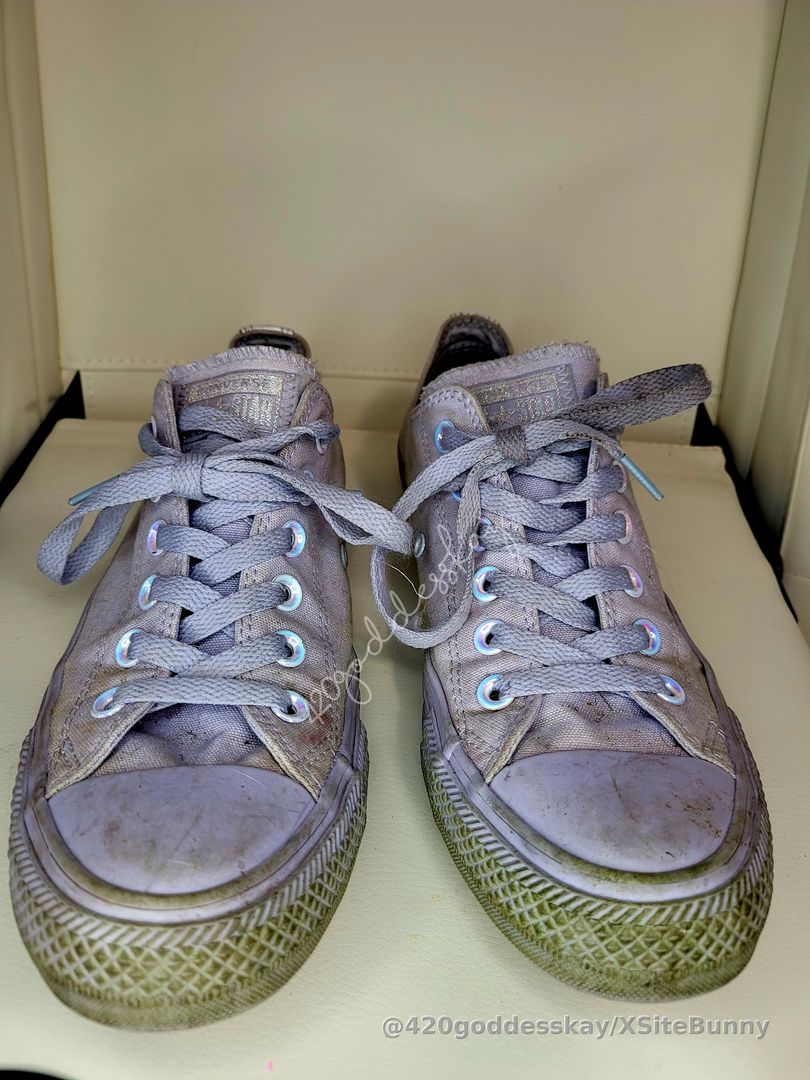 ✨️Message for price✨️Very dirty, well-worn, light purple converse sneakers size 8. I want every inch cleaned with your gross little tongue! (Locked pics. of Me wearing these shoes)