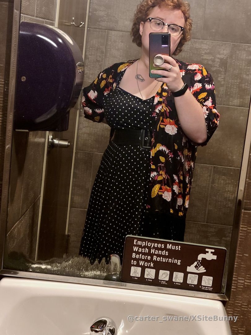 Sometimes I just love going out and sticking my packer in my panties but the weight of it just feels so nice I can't resist sneaking away to the bathroom to let off some steam.