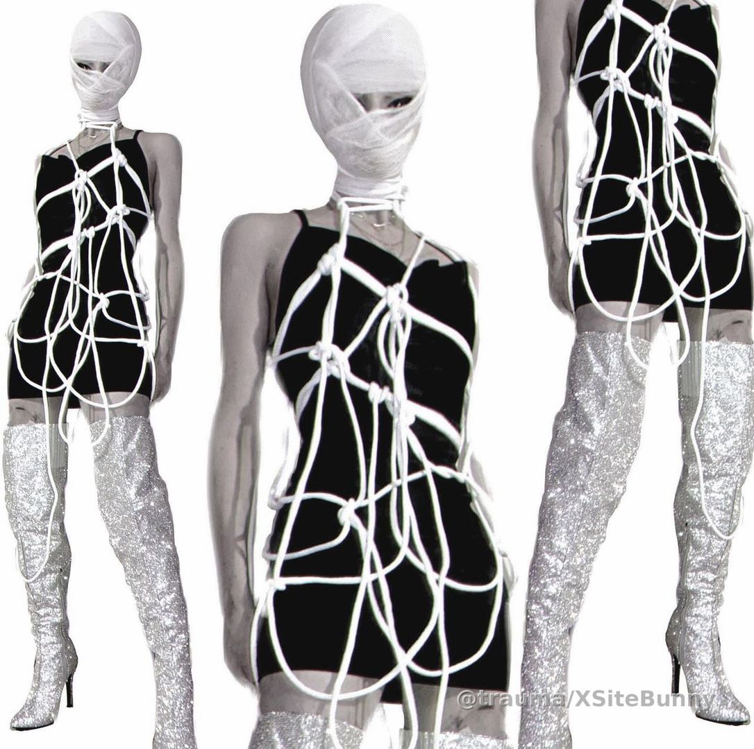 silly edit - mkultra monarch beta programmed doll of your nightmares. yes i really go out like this. u may know me from Outside.
bandage head ; edit & shibari rope club fit :)
thigh high boots, gimp, medical, doll