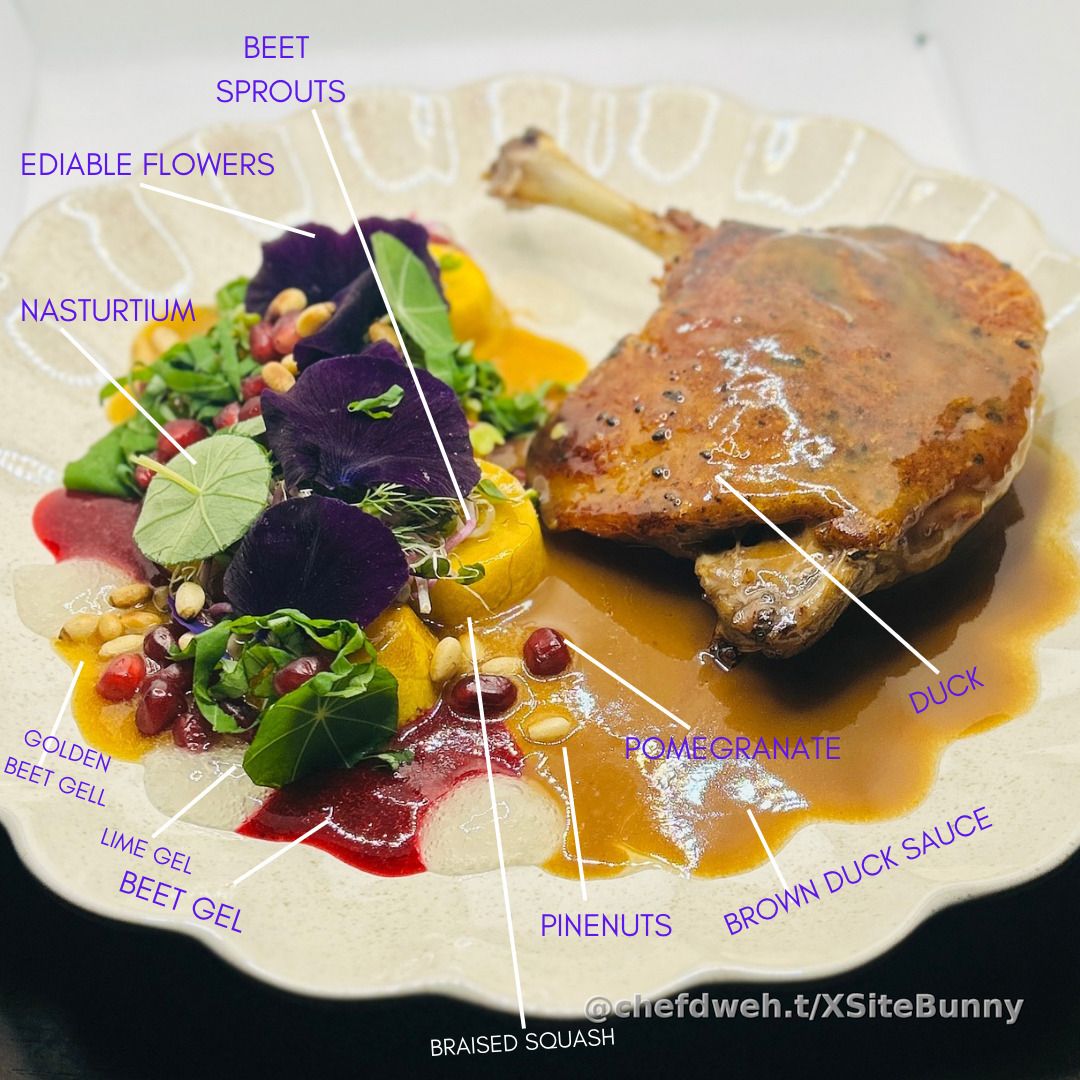 My nephew Kobe is more than family-he’s my inspiration in the kitchen. He challenges me to think bigger, create boldly, and craft dishes that push my limits. For someone who drives so much of my creativity, 1 wanted to make something truly special.
I prepared a rabbit leg dish, served with a vibrant squash and edible flower salad, and a rich brown sauce reduction. It was his first time trying rabbit, and I’m so glad I could share this experience with him.
Here’s to Kobe-the reason behind so many of my creations and the reminder that food is about love, growth, and discovery.