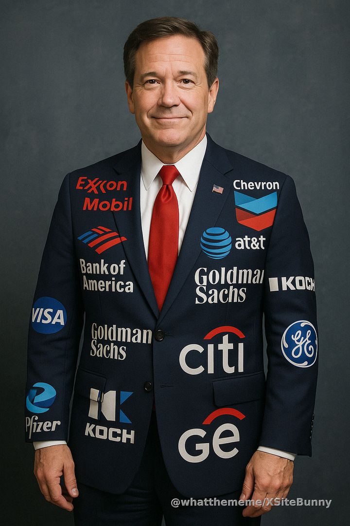 This is how all politicians should dress, showing all their large campaign donors