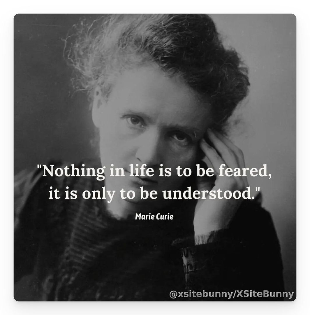 Nothing in life is to be feared, it is only to be understood.

— Marie Curie